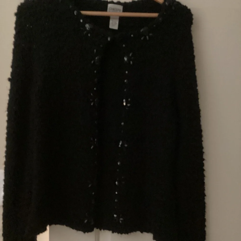 Chico’s Cardigan Sweater Size 1 Black With Embellishments Preppy! Classic! - Picture 10 of 16
